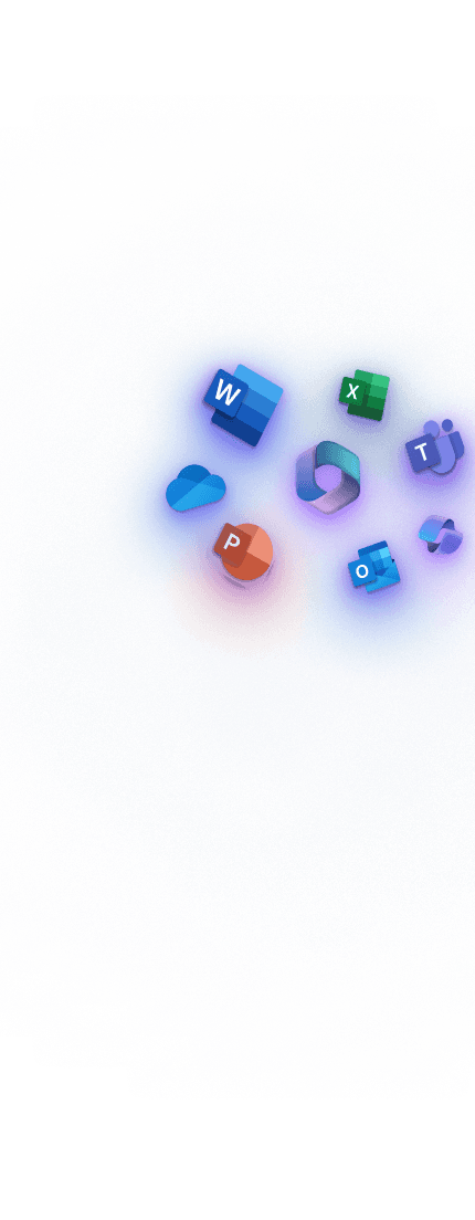 Microsoft 365 service icons including Teams, OneDrive, SharePoint, and Office applications