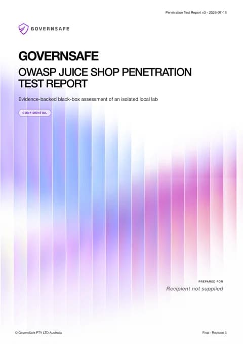 Cover of the GovernSafe OWASP Juice Shop penetration test report
